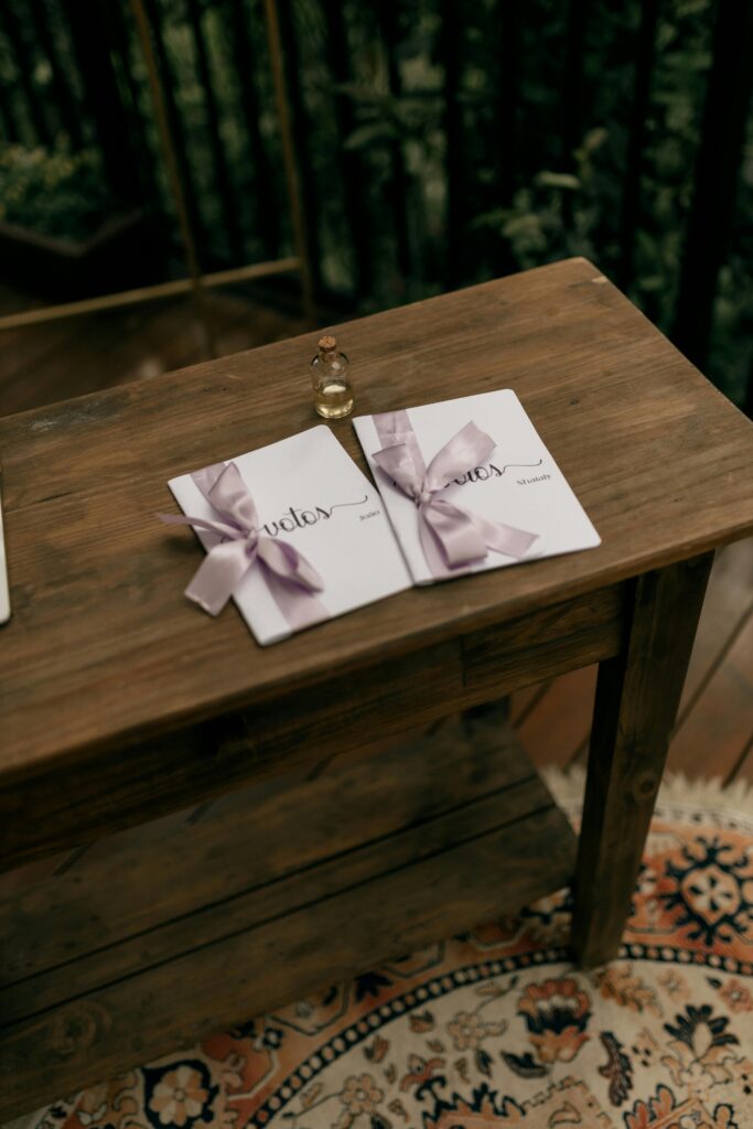 Wedding vows on a table